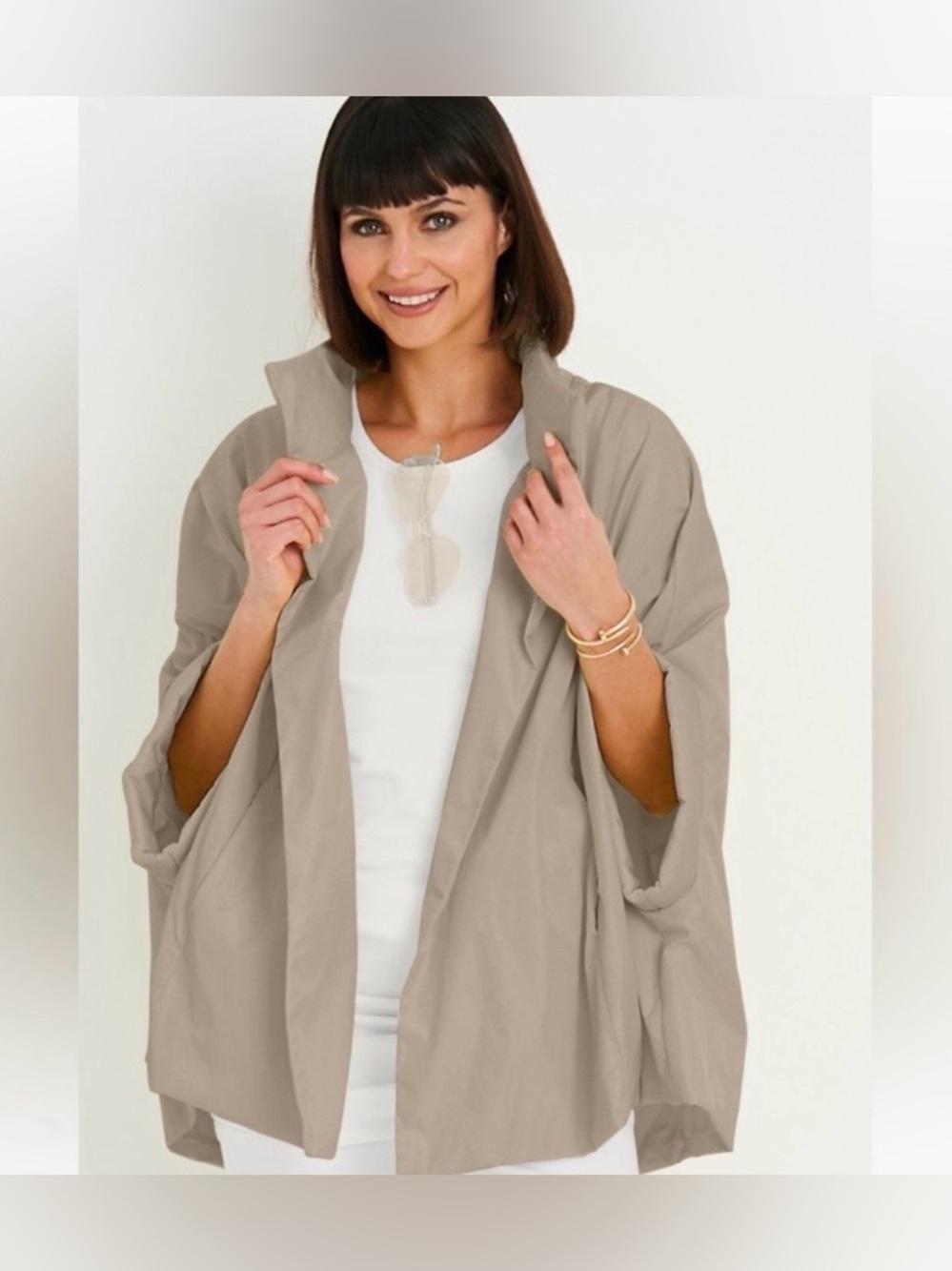 PLANET by Lauren G Chic Nylon Cape Jacket Taupe One Size